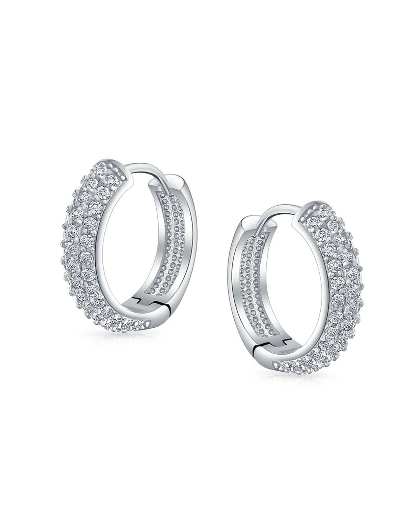 Bling Jewelry Fashion 3 Row Cz Hoop Earrings Black Rose Clear Pave Silver Plated Medium