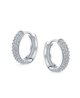 Bling Jewelry Fashion 3 Row Cz Hoop Earrings Black Rose Clear Pave Silver Plated Medium