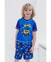 Hot Wheels Boys Upf 50+ Pullover Rash Guard and Swim Trunks Outfit Set to