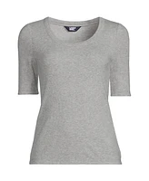 Lands' End Petite Drapey Rib Fitted Elbow Sleeve Scoop Neck Tee