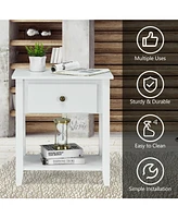 Nightstand with Drawer and Storage Shelf for Bedroom Living Room-Wine