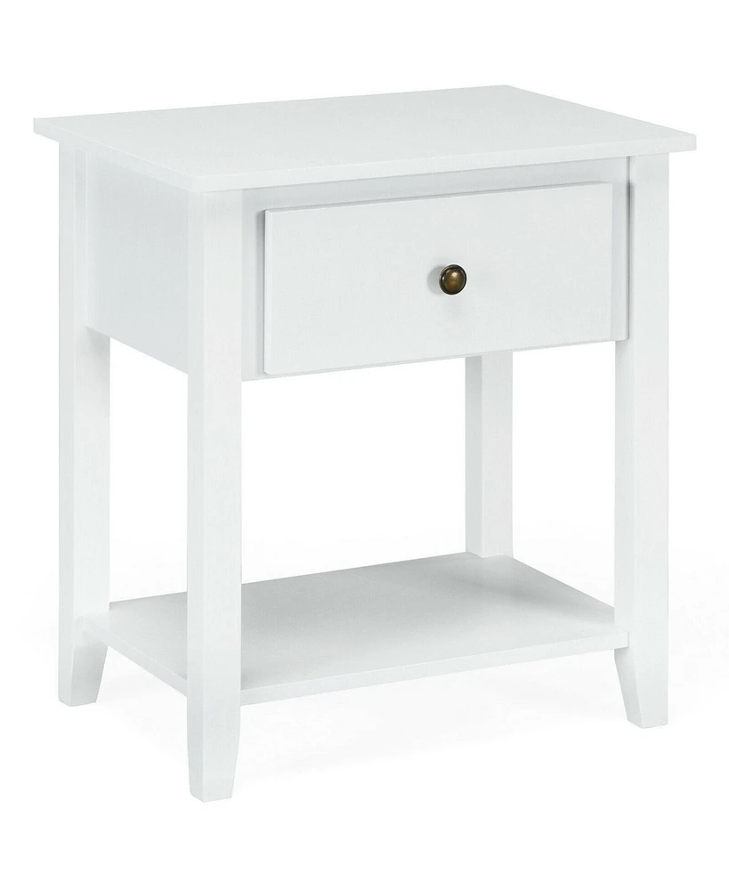 Nightstand with Drawer and Storage Shelf for Bedroom Living Room-Wine