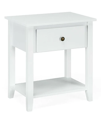 Nightstand with Drawer and Storage Shelf for Bedroom Living Room-Wine