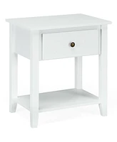 Nightstand with Drawer and Storage Shelf for Bedroom Living Room-Wine