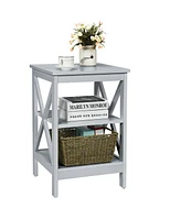 3-Tier Nightstand End Table with X Design Storage