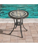 24 Inches Outdoor Bistro Table Cast Aluminium Patio Dining Round Table, Bronze