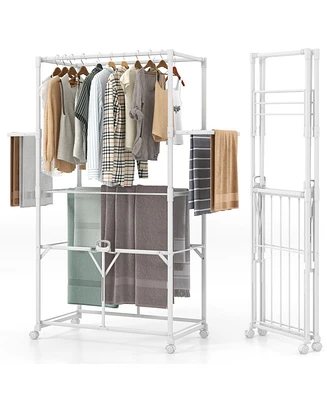 Foldable Clothes Drying Rack, 68.5" Aluminum Laundry Rack with Hanging Rods & Drying Shelves