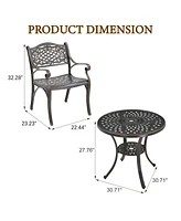 5-Piece Cast Aluminum Outdoor Dining Set Patio Table with Umbrella Hole Chairs Bronze