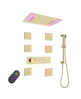 Mondawe Thermostatic Flush Ceiling Mounted Complete Shower System with Led Lights, Body Jets and Slide Bar