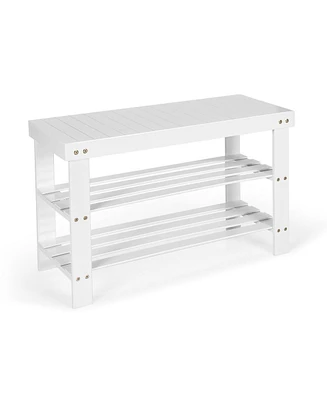 3-Tier Bamboo Shoe Bench Holds up to 6 Pairs for Entry