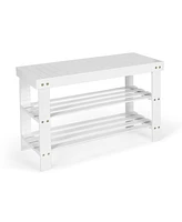 3-Tier Bamboo Shoe Bench Holds up to 6 Pairs for Entry