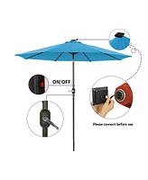 9 ft Patio Umbrella Outdoor Market 32 Led Solar with Tilt and Crank (Red)