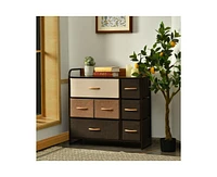 7 Drawer Tower Steel Frame and Wooden Top Dresser Storage Chest for Bedroom