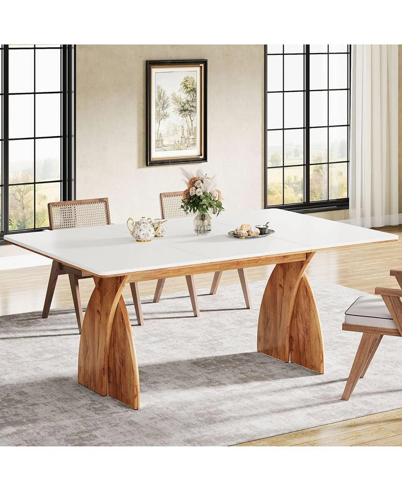Tribesigns Large Dining Table for 6-8 People, Farmhouse Kitchen Table with Wood Legs, Rectangular Modern White Dinner Table for Dining Room, Living Ro