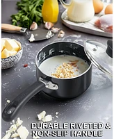 Cook N Home Nonstick Saucepan set, 1Qt and 2Qt with glass lid, Black