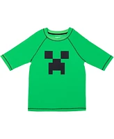 Minecraft Boys Zombie Creeper Alex Steve Rash Guard and Swim Trunks Outfit Set to