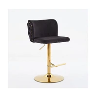 Set of 2 Velvet Swivel Bar Stools with Tufted Back and Gold Plating Base for Kitchen Island-The Pop Home
