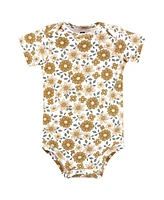 Hudson Baby Girls Cotton Bodysuits, Be Happy Floral, 9-12 Months