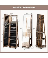 64 Inches Lockable Jewelry Cabinet Armoire with Built-in Makeup Mirror