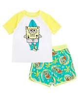 SpongeBob SquarePants Boys Surfboard Upf 50+ Rash Guard and Swim Trunks Outfit Set