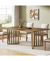 Tribesigns 63-inch Rectangular Dining Table for 4-6, Farmhouse Kitchen Dinner Eating Table with Slatted Base, Wood Dining Room Furniture for Home, Rus
