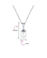 Bling Jewelry Feminine Romantic Hearts 9MM Pearl Pendant Necklace in Sterling Silver