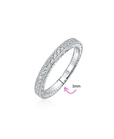 Bling Jewelry Pave Cz Cubic Zirconia Thin Band Ring Etched Milgrain .925 Sterling Silver