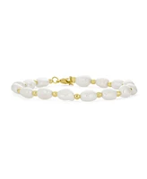 Bling Jewelry Simple White Freshwater Pearl Strand Bracelet 18K Gold Plated 6.5-8.5 Inch