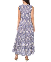 Vince Camuto Women's Printed Crochet-Trim Tiered Maxi Dress