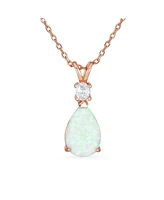 Bling Jewelry Classic Simple Cz Infinity Accent 3- 5CT Solitaire Teardrop White Rainbow Created Opal Pendant Necklace Rose Gold Plated .925 Sterling S
