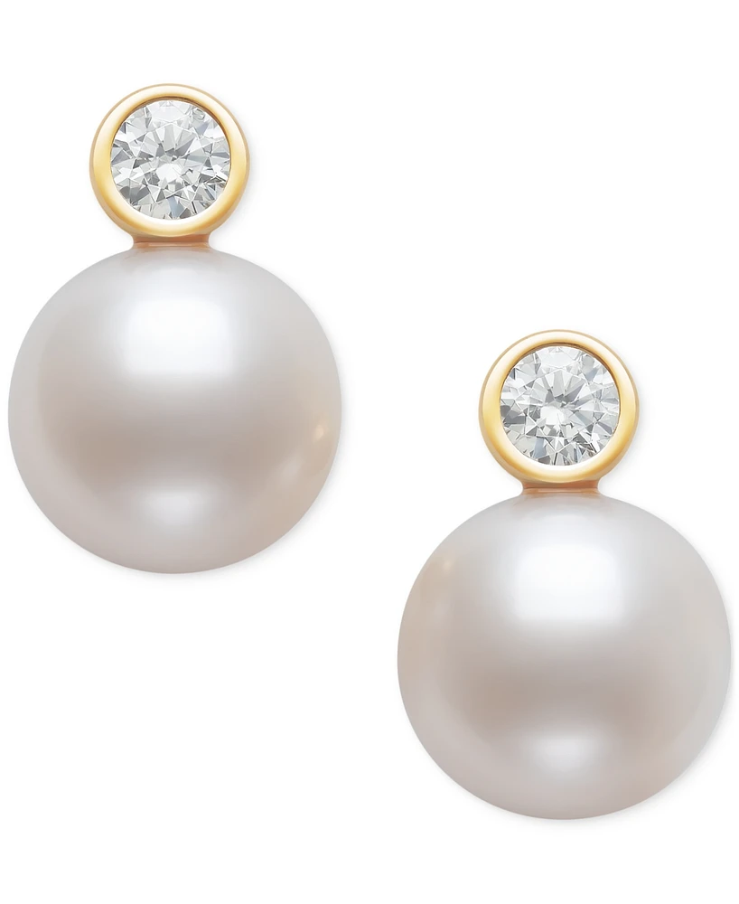 Belle De Mer Cultured Freshwater Pearl (8mm) & Diamond (1/5 ct. t.w.) Bezel Stud Earrings in 14k Gold