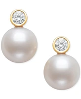 Belle De Mer Cultured Freshwater Pearl (8mm) & Diamond (1/5 ct. t.w.) Bezel Stud Earrings in 14k Gold