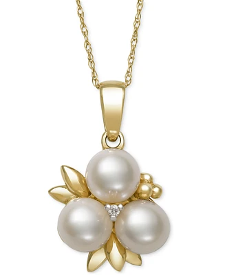 Belle De Mer Cultured Freshwater Pearl (6-7mm) & Diamond Accent Flower Cluster 18" Pendant Necklace in 14k Gold