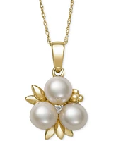 Belle De Mer Cultured Freshwater Pearl (6-7mm) & Diamond Accent Flower Cluster 18" Pendant Necklace in 14k Gold