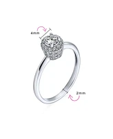 Bling Jewelry Classic Carney Yellow Emerald Green Cz Halo Round Solitaire Promise Ring .925 Sterling Silver 14K Gold Plated Cubic Zirconia Pave Side S