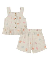 Calvin Klein Toddler and Little Girls 2-Piece Floral Print Slub Jersey Shorts Set