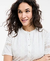 Style & Co Women's Cotton Embroidered Lace-Inset Midi Dress, Exclusively at Macy's