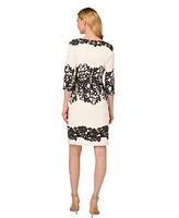 Adrianna Papell Women's Scroll Lace Print 3/4-Sleeve Sheath Dress
