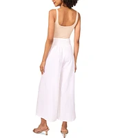 Vince Camuto Women's Linen Blend Smocked Waist Cropped Wide Leg Pants