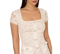 Adrianna Papell Women's Button-Front Scalloped-Hem Lace Dress