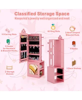 3-in-1 Freestanding Kids Jewelry Cabinet Armoire with Full Length Mirror