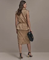 Donna Karan New York Womens Crinkle Satin Vest Pencil Skirt