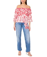 Vince Camuto Women's Floral Off The Shoulder Bubble Sleeve Tie Front Blouse