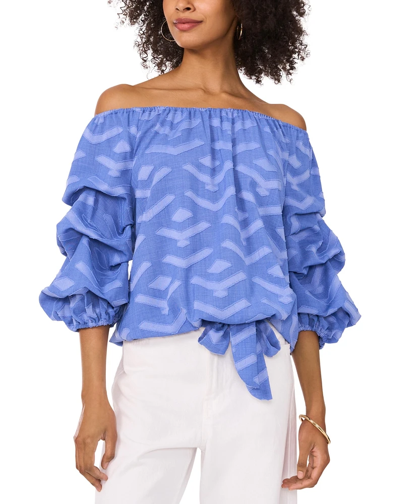 Vince Camuto Women's Textured Off-The-Shoulder Bubble 3/4-Sleeve Tie-Front Blouse