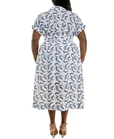 Taylor Plus Floral-Embroidered Button-Front Dress