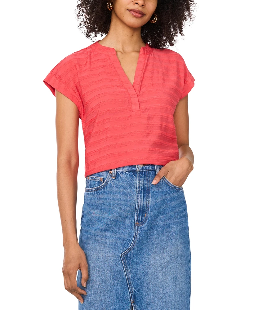 Vince Camuto Women's Textured Split-Neck Cap Sleeve Top