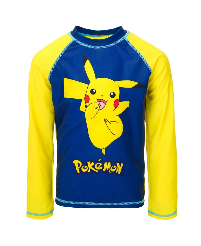 Pokemon Big Boys Pikachu Upf 50+ Rash Guard Swim Shirt to