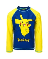 Pokemon Big Boys Pikachu Upf 50+ Rash Guard Swim Shirt to