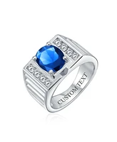 Bling Jewelry Hip Hop Micro Pave Halo 2-3CT Clear Blue Oval Princess Cut Solitaire Cz Statement Promise Ring Wide Band Silver Plated Matte Brush Finis