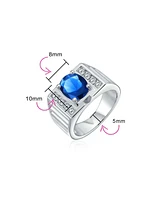Bling Jewelry Hip Hop Micro Pave Halo 2-3CT Clear Blue Oval Princess Cut Solitaire Cz Statement Promise Ring Wide Band Silver Plated Matte Brush Finis